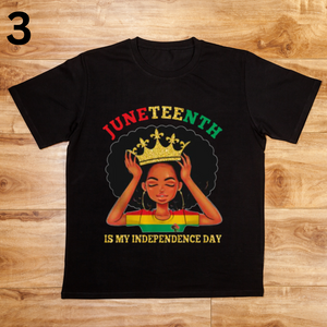 Crown Juneteenth is my Independence day (3) short sleeve, black, cotton crew neck, unisex