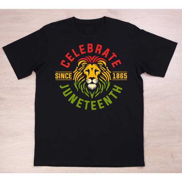 Celebrate Juneteenth - Adult unisex short sleeve black crew 100% cotton with quality screen print design..