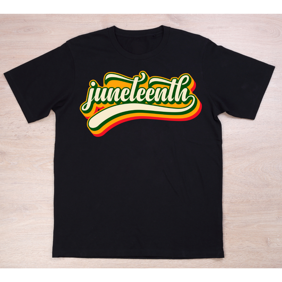 Vintage Juneteenth - Adult unisex short sleeve black crew 100% cotton with quality screen print design..