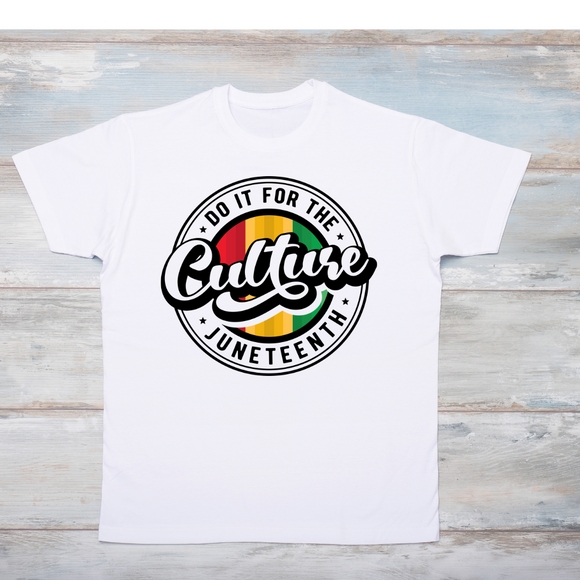 Culture Juneteenth - Adult unisex short sleeve white crew 100% cotton with quality screen print design..