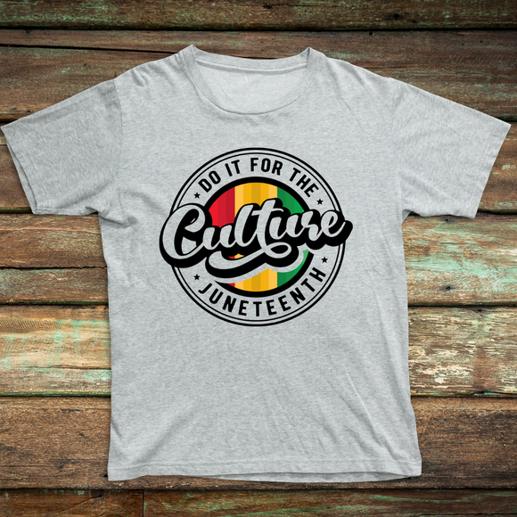 Culture Juneteenth - Adult unisex short sleeve grey crew 100% cotton with quality screen print design..