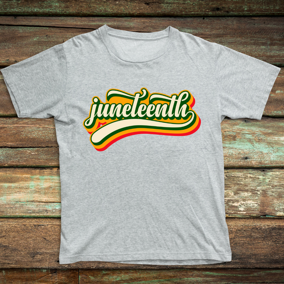 Vintage Juneteenth - Adult unisex short sleeve grey crew 100% cotton with quality screen print design..