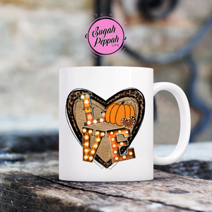 Heart, Pumpkins and Leopard Print Mug - 15 oz. white stoneware mug with sublimation