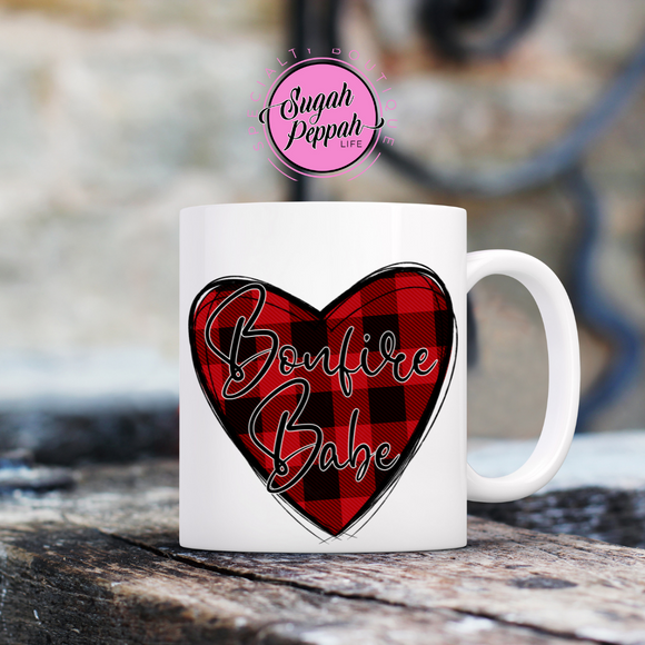 Bonfire Babe Mug - 15 oz. white stoneware mug with sublimation