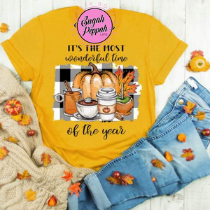 Fall is the Most Wonderful Time of the Year T-shirt - Adult unisex orange short sleeve crew 100% cotton tee with print.