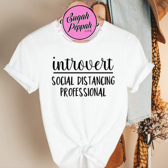 Introvert Statement T-Shirt - Adult unisex white short sleeve crew 100% cotton t-shirt with black print.