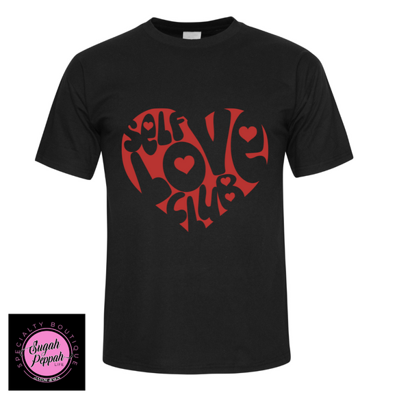 Self Love Club - Adult unisex short sleeve black crew 100% cotton with screen print