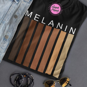 "Melanin" - Adult unisex short sleeve black crew 100% cotton with screen print