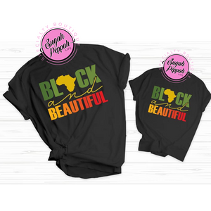 "Black is Beautiful" - Adult unisex short sleeve black crew 100% cotton with screen print