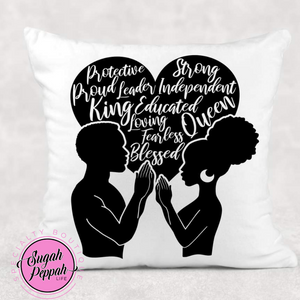 "Pillow "King and Queen heart" -  White 16x16 100% Cotton Pillow COVER and PILLOW with screen print.