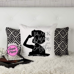 Pillow "Black Queen" - White 16x16 100% Cotton Pillow COVER and PILLOW with screen print.