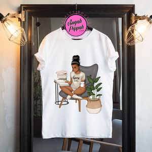 "Home Girl" short sleeve crew 100% white tee with screen print.