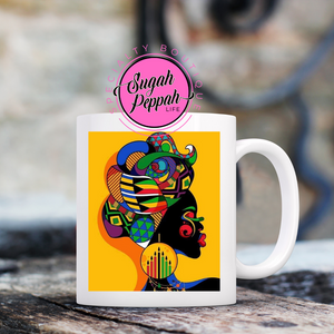 "Kwanzaa centric woman" 15 oz white stoneware mug with bold sublimation print.