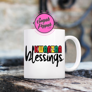 "Kwanzaa Blessings" Mug15 oz. white stoneware mug with sublimation print.